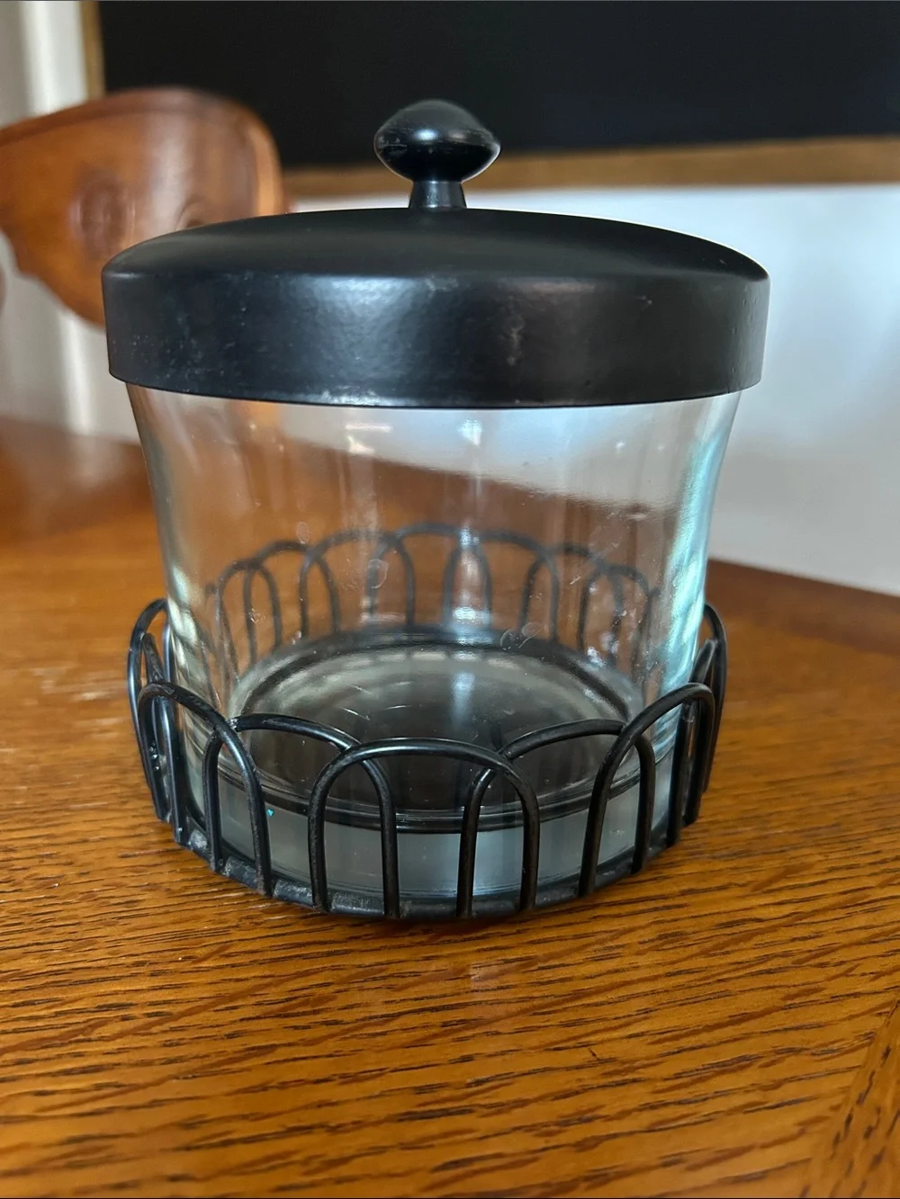 Southern Living at Home Black Metal and Glass Canister with Lid and Holder